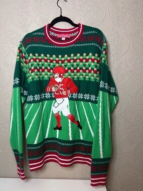 Green Football Player Crewneck Sweater